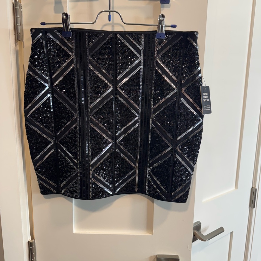 Express Black and Silver Sequin Mini Skirt